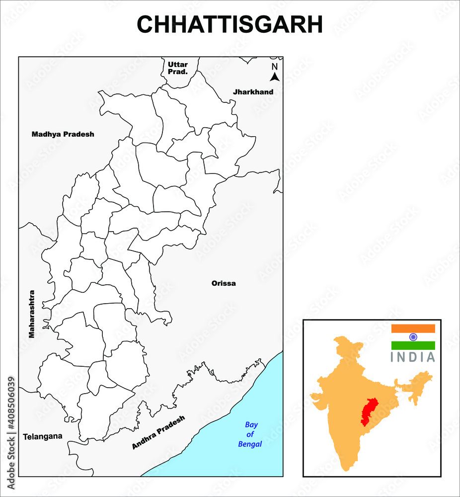Chhattisgarh Districts Map with Other State Names