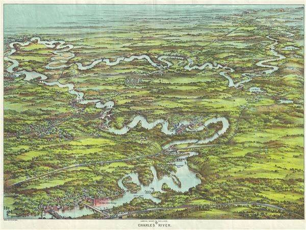 1907 Walker Map and View of Charles River, Massachusetts