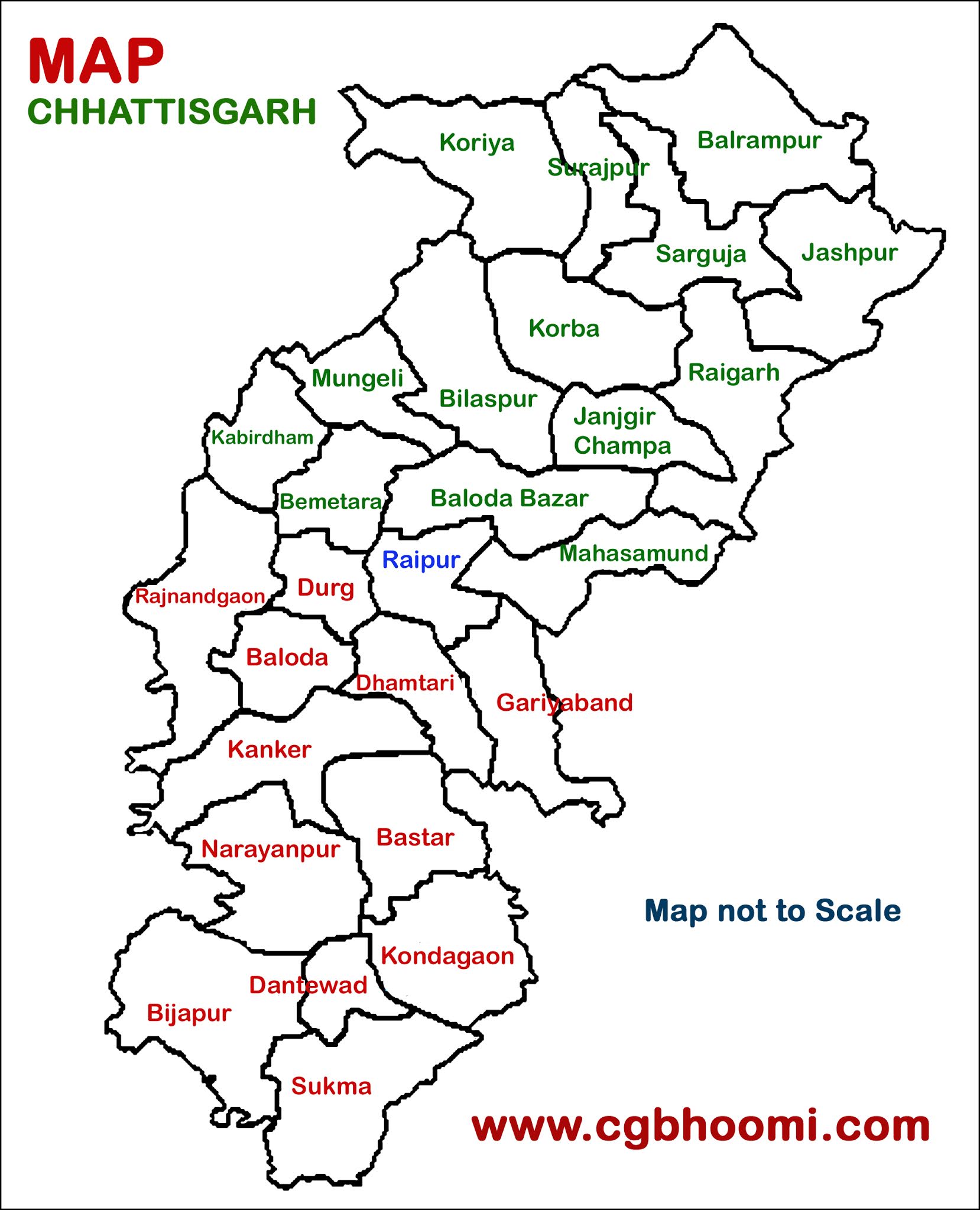 Chhattisgarh Districts Map with Names