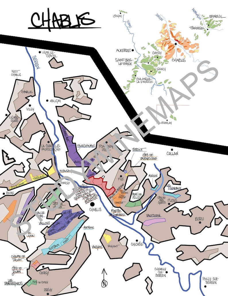 Chablis Wine Map from Etsy