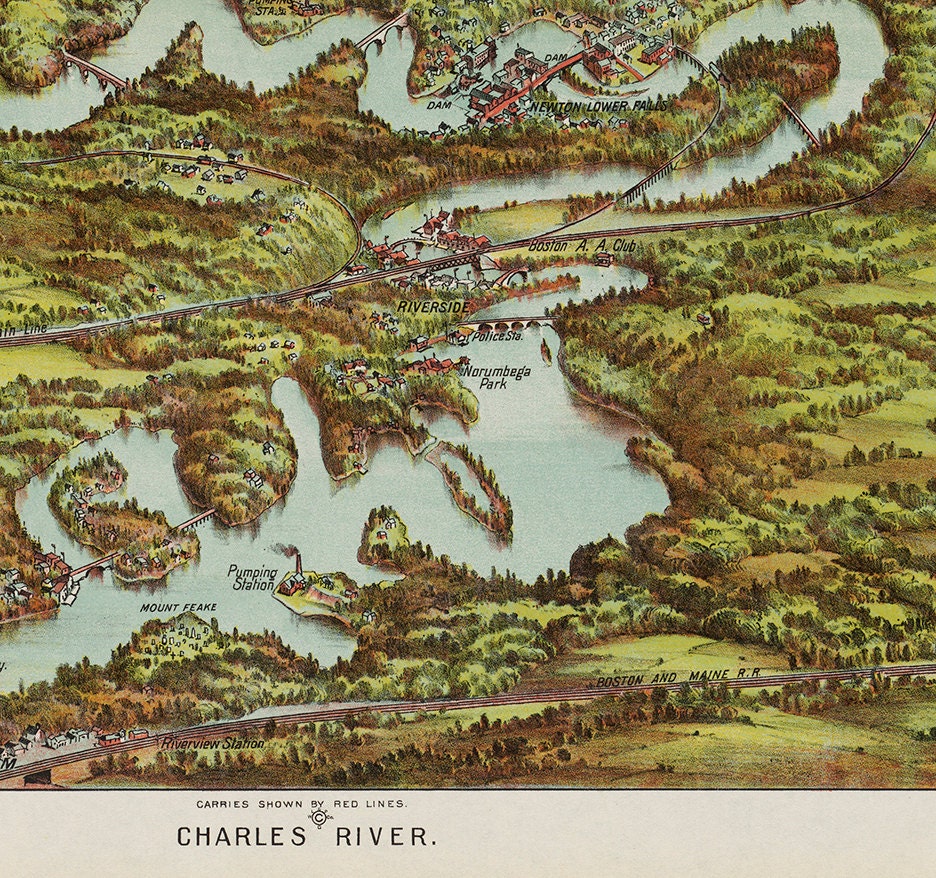 Map of Charles River Massachusetts Ma. 1900